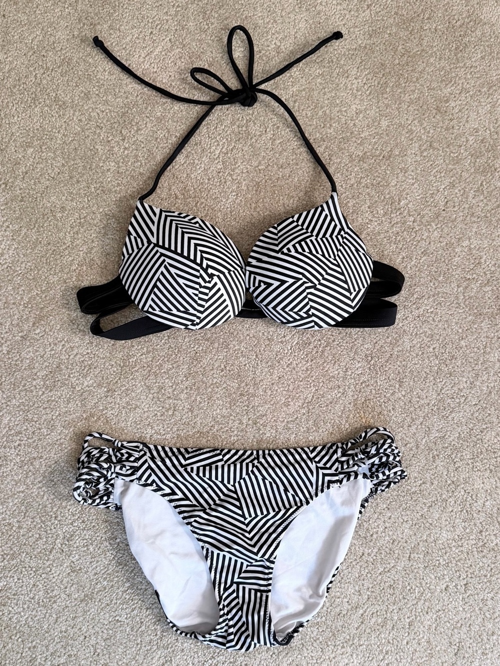 PINK Victorias Secret Black & White Geometric Bikini Set